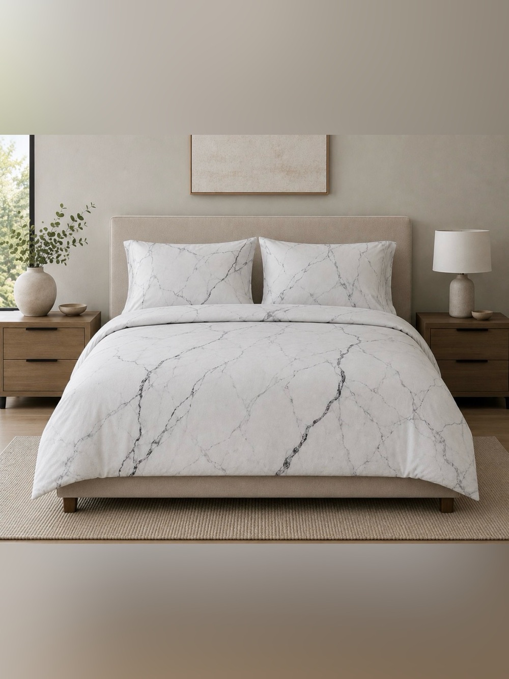 100% cotton Marble-Pattern King Size Duvet Cover and Two Pillowcase Set